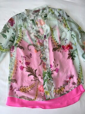 Ted Baker Floral Sheer Blouse with pink cami L